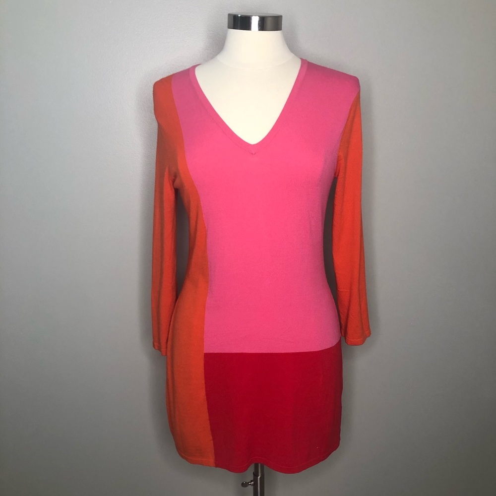Doncaster color block dress pink orange red